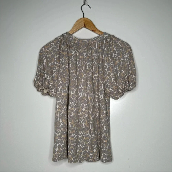 Maeve Anthropologie Leopard Puff Sleeve 100% Linen Top Size XS - Picture 8 of 10